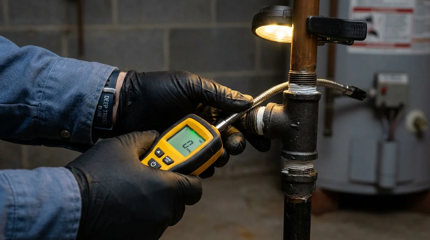Gas leak detection with electronic sniffer by Johns Plumbing LLC in Bondsville