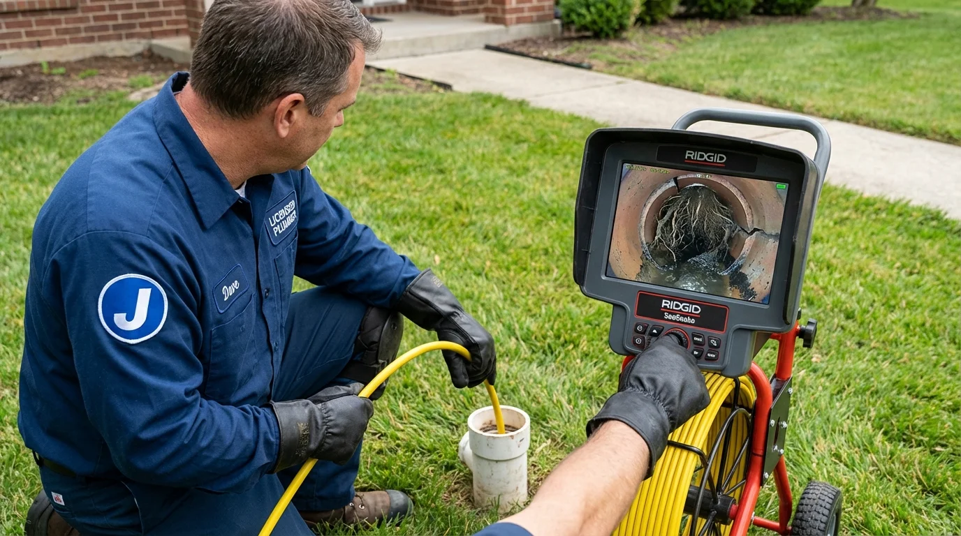 Sewer camera inspection being performed by Johns Plumbing LLC in Bondsville