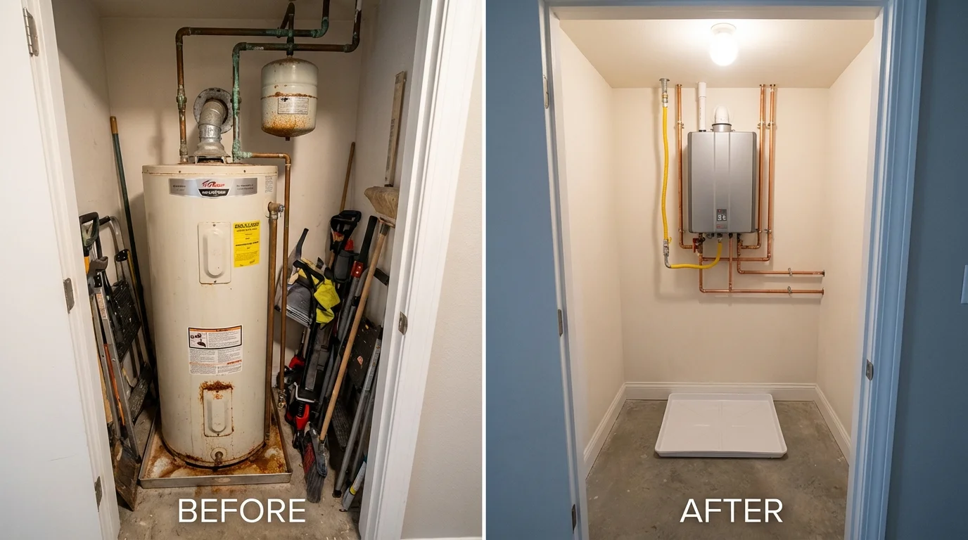 Tank water heater versus wall-mounted tankless unit comparison for Bondsville, MA homeowners